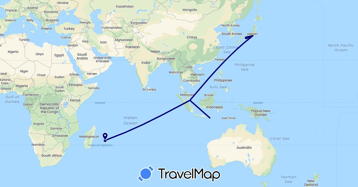 TravelMap itinerary: driving in France, Indonesia, Japan, Mauritius, Singapore (Africa, Asia, Europe)